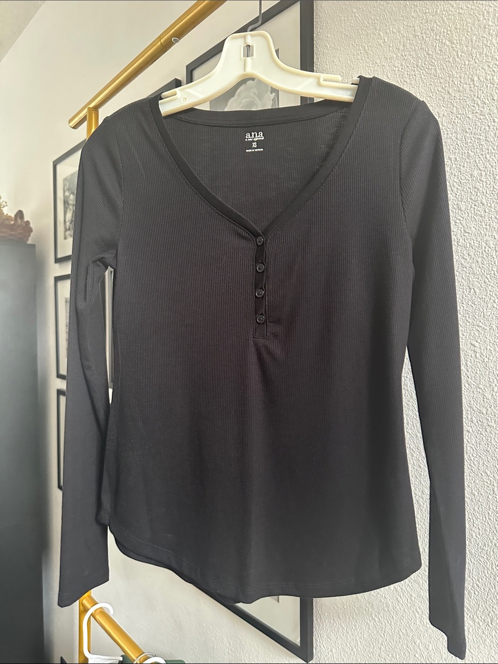 a.n.a Black Ribbed Henley Long Sleeve Top